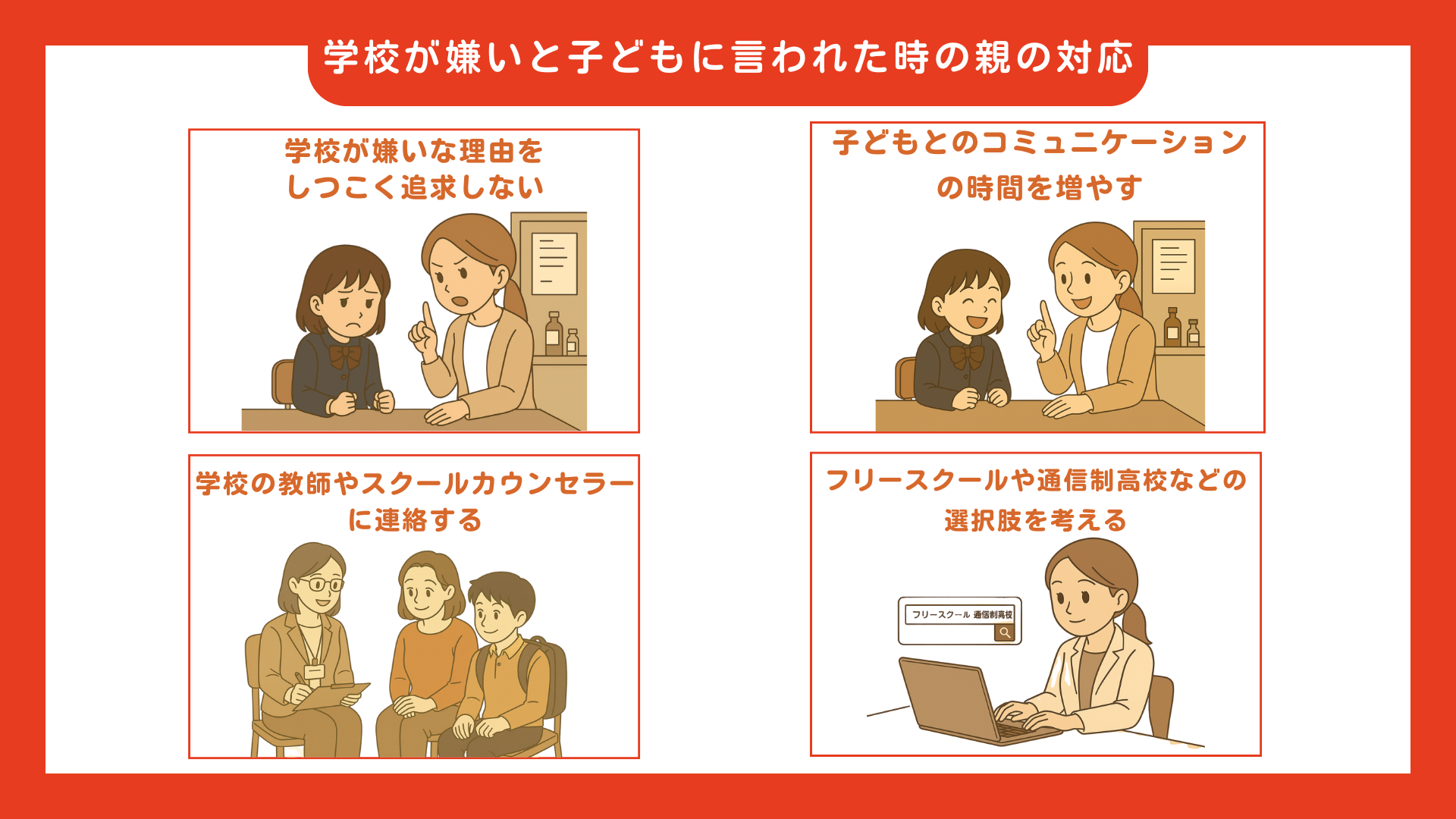 学校が嫌いと子どもに言われた時の親の対応