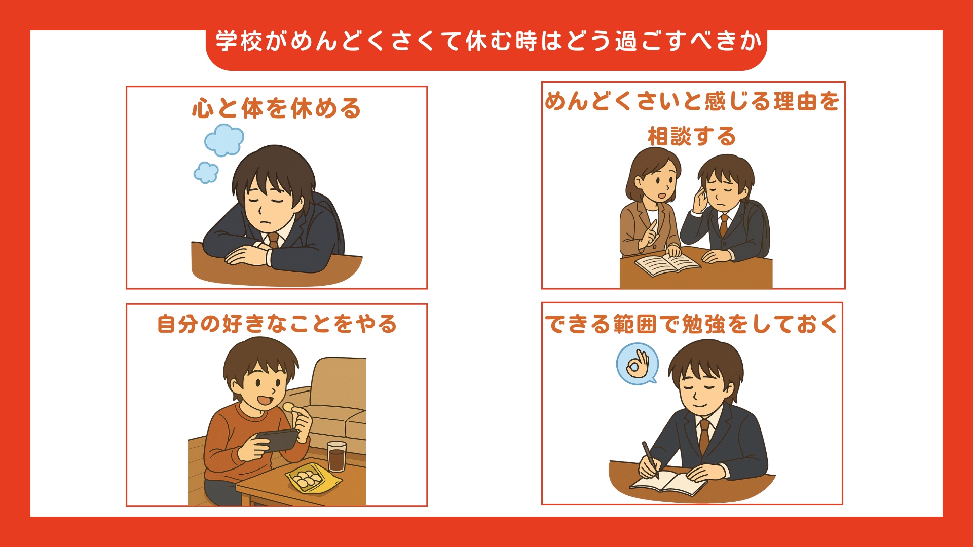 学校がめんどくさくて休む時はどう過ごすべきか